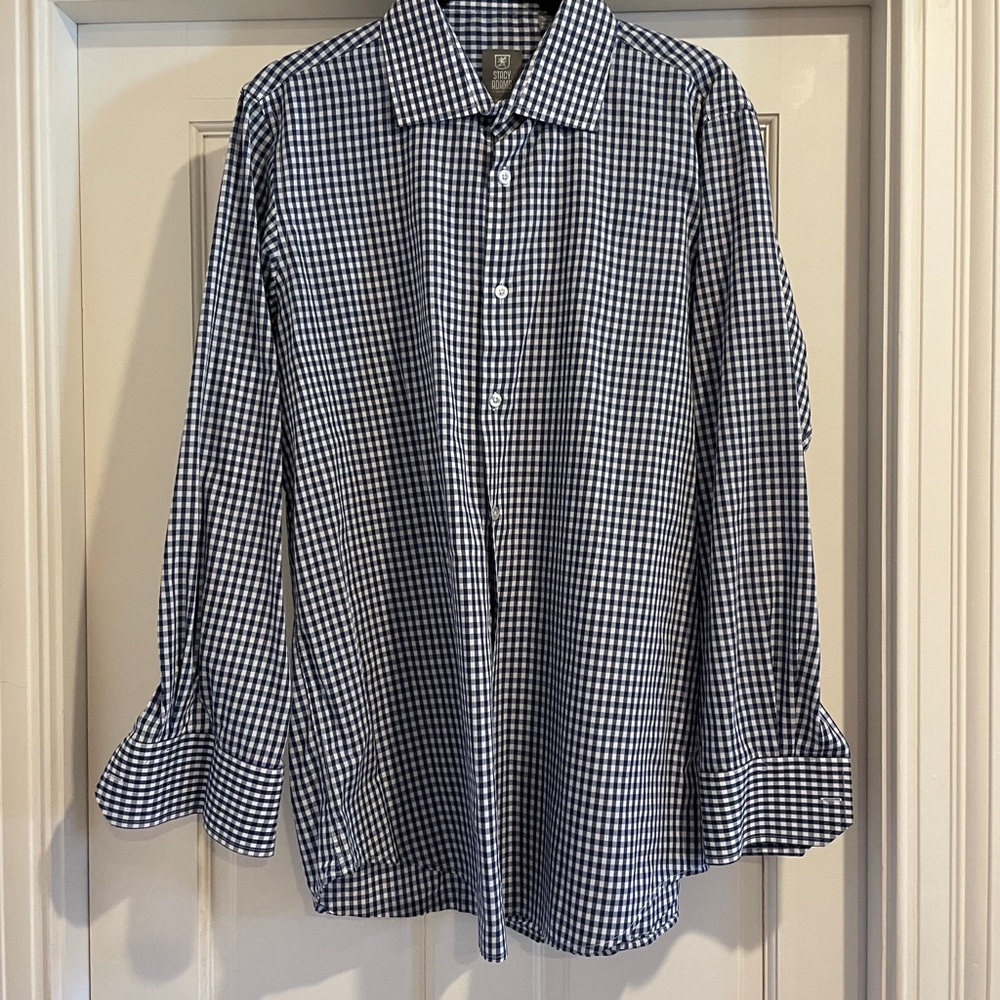 Stacy Adams Navy and White Checkered Shirt